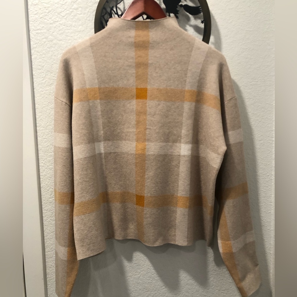 Tahari Beige and Mustard Plaid Turtleneck Sweater